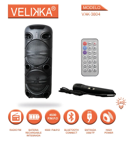 BOCINA DOBLE 8 PULGADAS CON MICROFONO ALAMBRICO Y CONTRO REMOTO