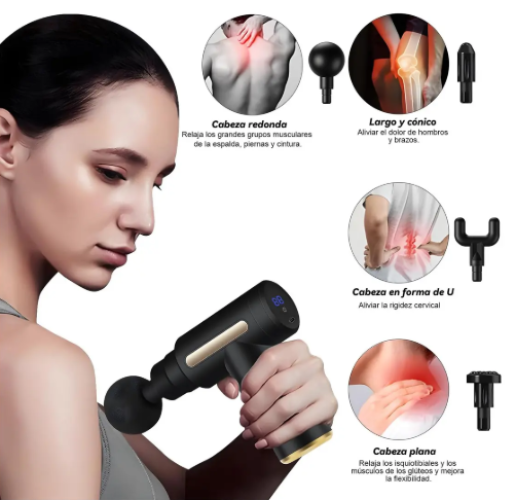 Pistola para masaje muscular 4 puntas intercambiables