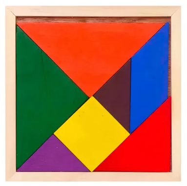 Tangram de madera con 7 pzas de colores 11.5X11.5 cm